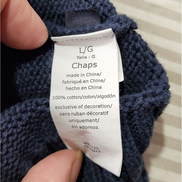 Chaps Navy Blue Turtleneck Sweater with Colorful Chest Design - Picture 5 of 7